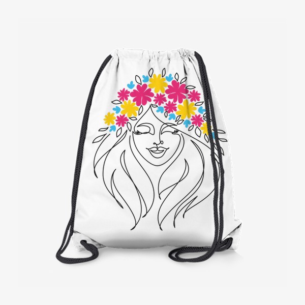 Рюкзак «Девушка-весна. Стильный графический абстрактный портрет двушки с цветочным венком на голове.»