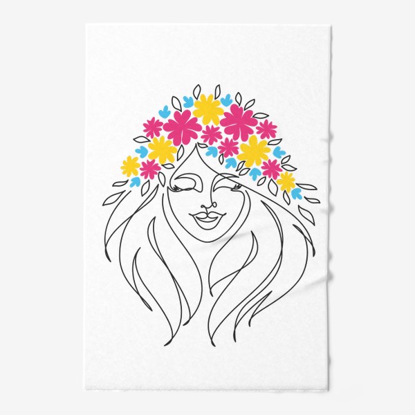 Полотенце «Девушка-весна. Стильный графический абстрактный портрет двушки с цветочным венком на голове.»