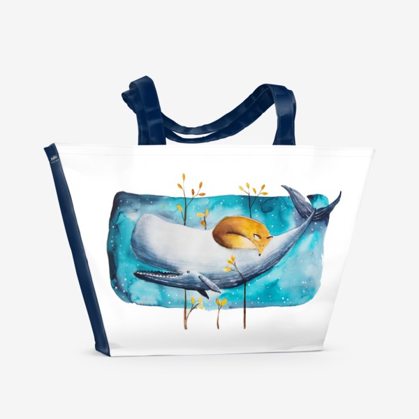 Пляжная сумка «Лисёнок и кит. Акварель »