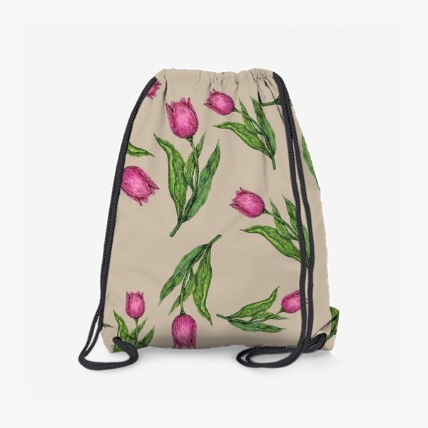Рюкзак «Узор с тюльпанами на бежевом фоне»