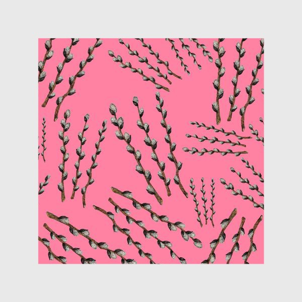 Шторы «Пасха - паттерн с веточками вербы на розовом фоне»