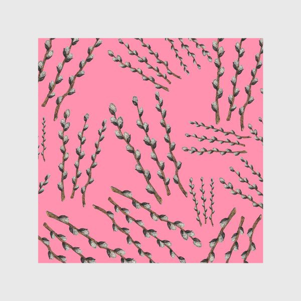 Скатерть &laquo;Пасха - паттерн с веточками вербы на розовом фоне&raquo;