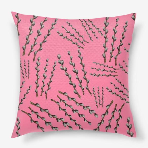 Подушка «Пасха - паттерн с веточками вербы на розовом фоне»