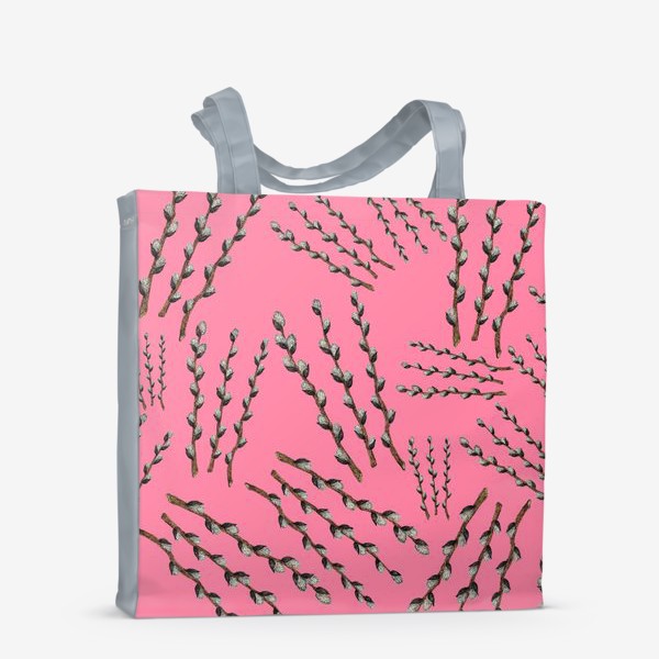 Сумка-шоппер «Пасха - паттерн с веточками вербы на розовом фоне»