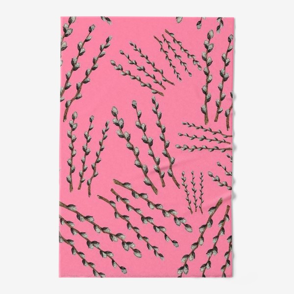 Полотенце «Пасха - паттерн с веточками вербы на розовом фоне»