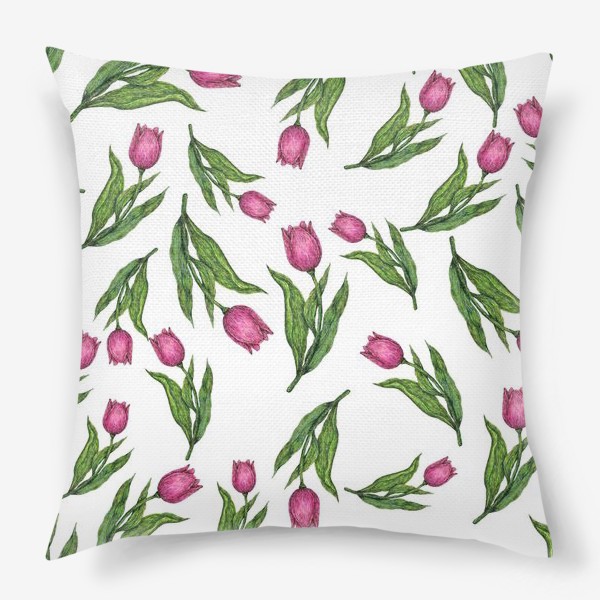Подушка «Розовые тюльпаны на белом фоне»