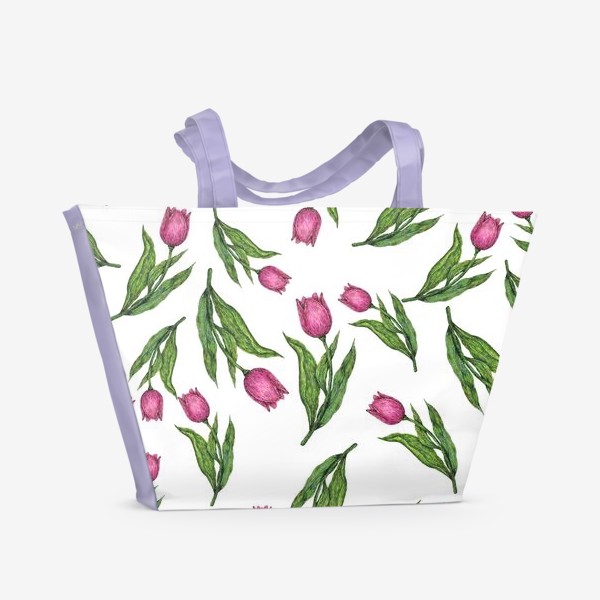 Пляжная сумка «Розовые тюльпаны на белом фоне»