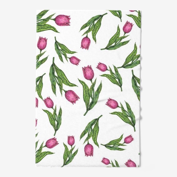 Полотенце «Розовые тюльпаны на белом фоне»
