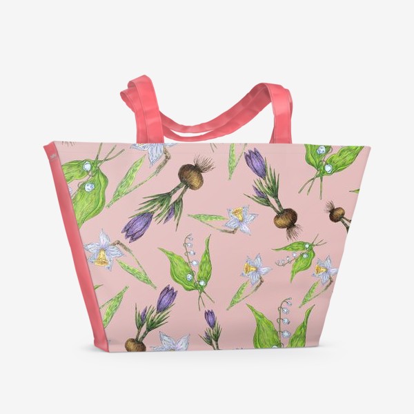 Пляжная сумка &laquo;Паттерн нежность с весенними цветами&raquo;