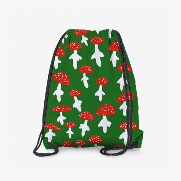 Рюкзак «Грибы мухоморы на зеленом фоне»