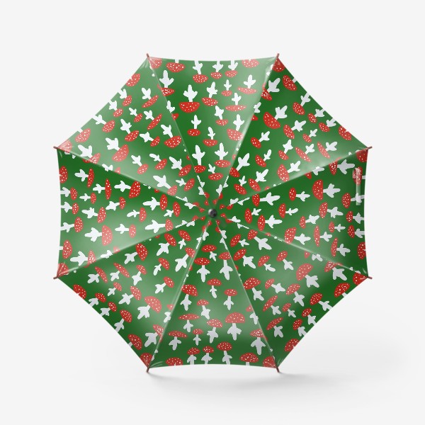 Зонт «Грибы мухоморы на зеленом фоне»