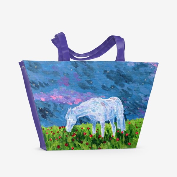 Пляжная сумка «Белая лошадь в поле»