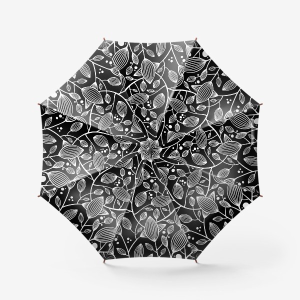 Зонт «Белые бутоны на черном. Геометрический узор. Абстракция, графика.»