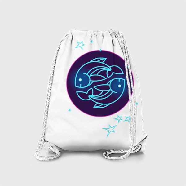 Рюкзак «Знак Зодиака Рыбы. Светящийся голубой контур в круге»