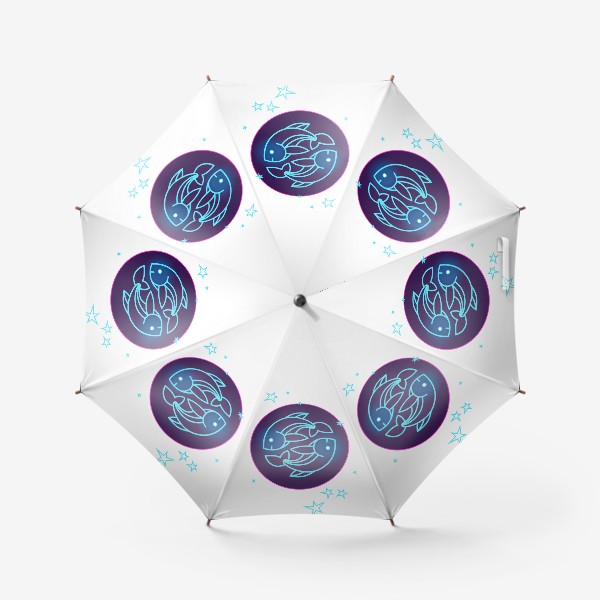 Зонт «Знак Зодиака Рыбы. Светящийся голубой контур в круге»
