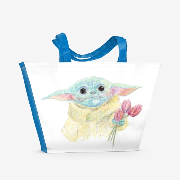 Пляжная сумка «малыш йода с буктом тюльпанов Да прибудет с вами март»