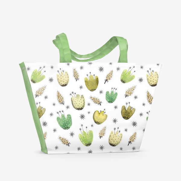Пляжная сумка «Паттерн Зеленые цветы»
