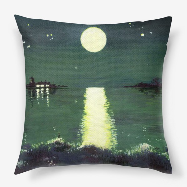 Подушка «Луна, река и кот»