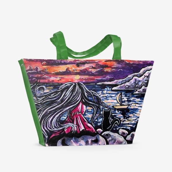 Пляжная сумка «Девушка на закате»