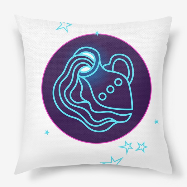 Подушка «Знак Зодиака Водолей. Светящийся голубой контур в круге»
