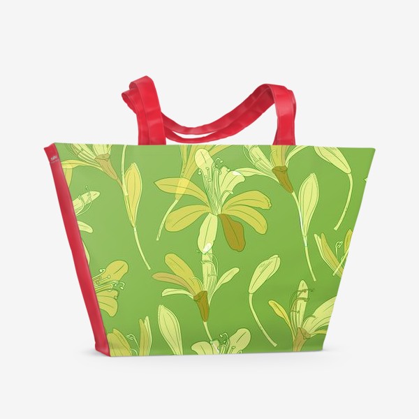 Пляжная сумка «цветы на зелёном»