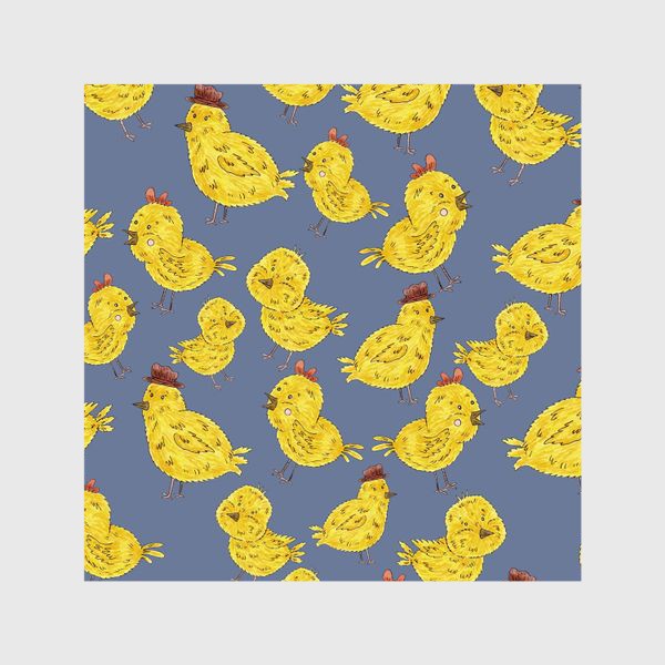 Шторы «Узор с цыплятами на серо-синем фоне»