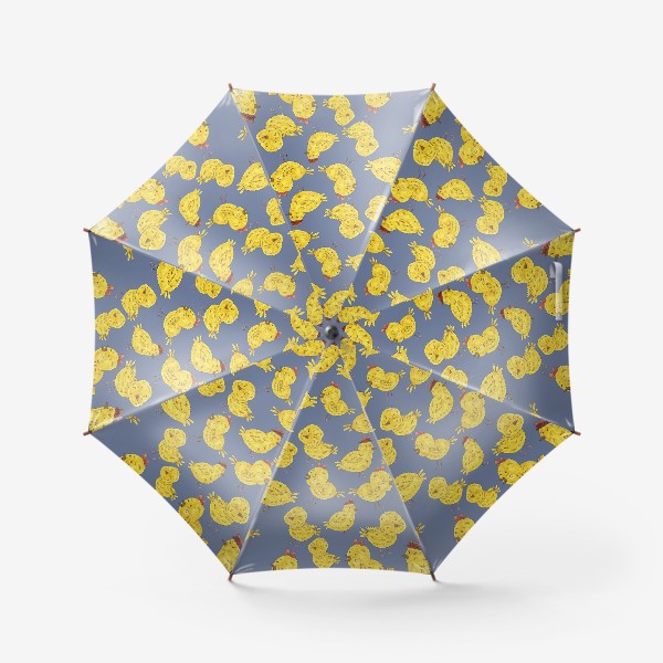 Зонт «Узор с цыплятами на серо-синем фоне»