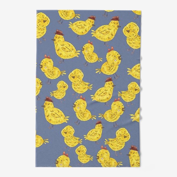 Полотенце «Узор с цыплятами на серо-синем фоне»