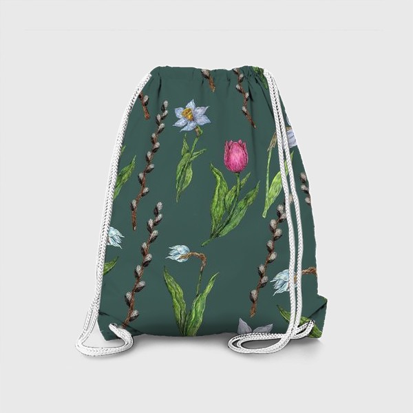 Рюкзак «Узор с весенними цветами на изумрудном фоне»