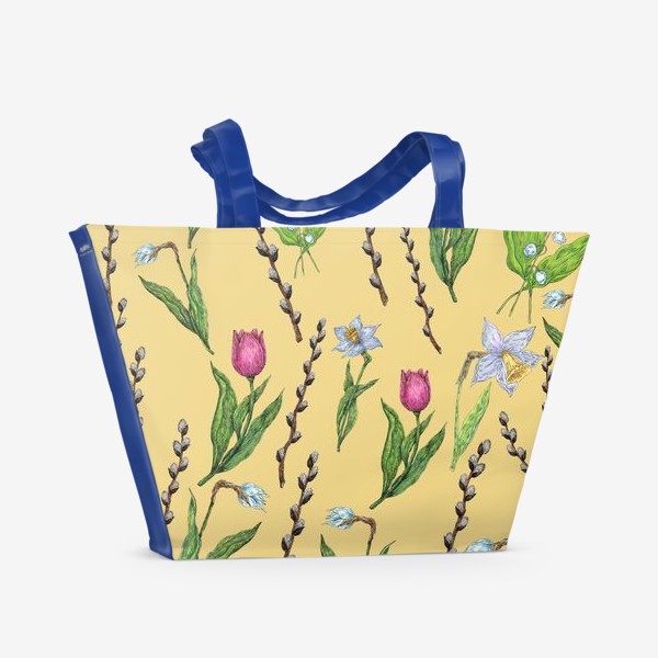 Пляжная сумка &laquo;Узор с весенними цветами на желтом фоне&raquo;