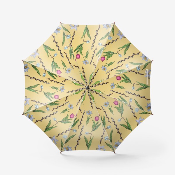 Зонт «Узор с весенними цветами на желтом фоне»