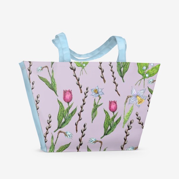 Пляжная сумка &laquo;Весенний паттерн с цветами&raquo;