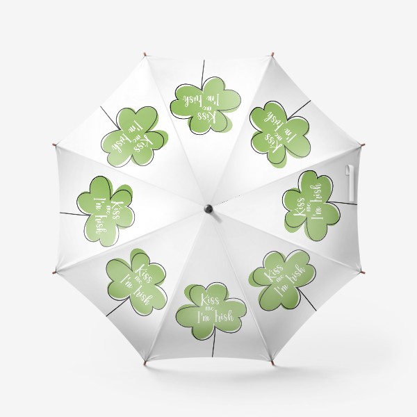 Зонт «Kiss me I am Irish. Надпись на клевере на День святого Патрика»