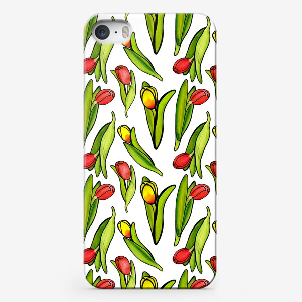 Чехол iPhone «Паттерн разноцветныя яркие тюльпаны»