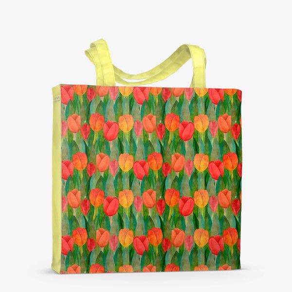 Сумка-шоппер «Паттерн красные тюльпаны в подарок для мамы и бабушки»