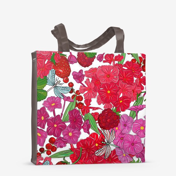 Сумка-шоппер «красные цветы и стрекозы»