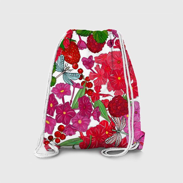 Рюкзак «красные цветы и стрекозы»