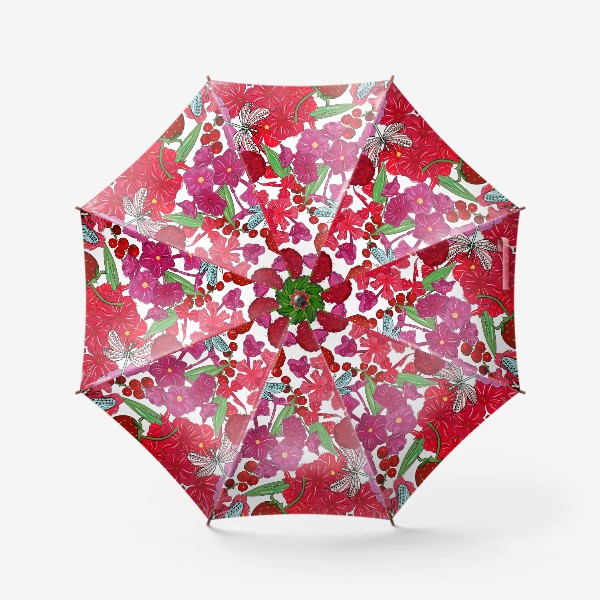 Зонт «красные цветы и стрекозы»
