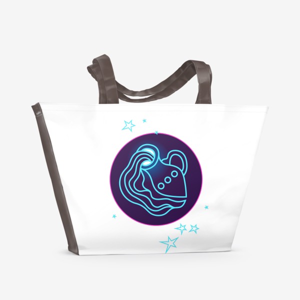 Пляжная сумка «Знак Зодиака Водолей. Светящийся голубой контур в круге»