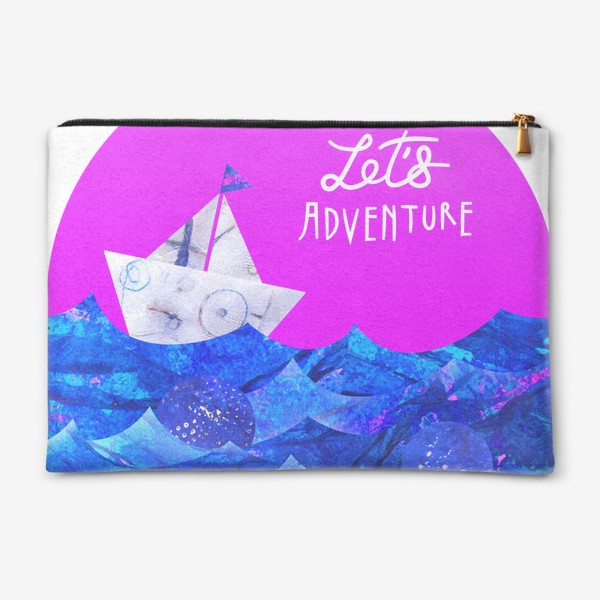 Косметичка &laquo;"Поприключаемся!" Let`s Adventure! Море, лодка, изумительный яркий розовый фон: авторская живопись.&raquo;