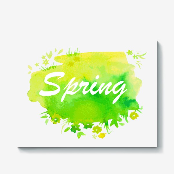Холст «Надпись Весна на английском языке зеленая акварель»