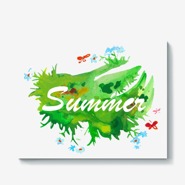 Холст «Надпись Лето на английском языке зеленая акварель»