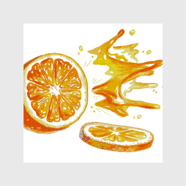 Шторы «апельсин разрезан брызги сока акварель»