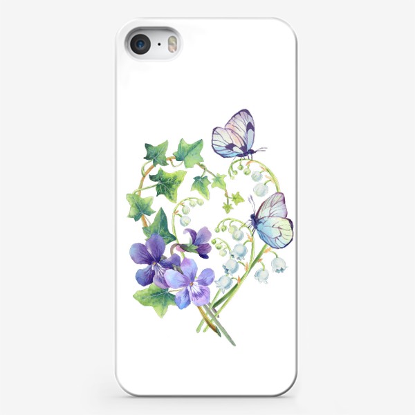 Чехол iPhone «Сердце с ландышами и бабочками»