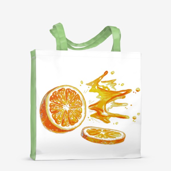 Сумка-шоппер «апельсин разрезан брызги сока акварель»