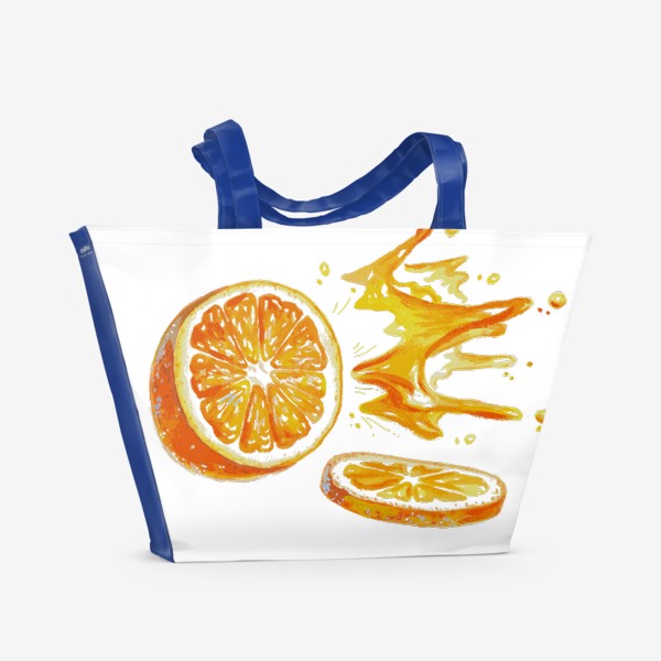 Пляжная сумка «апельсин разрезан брызги сока акварель»