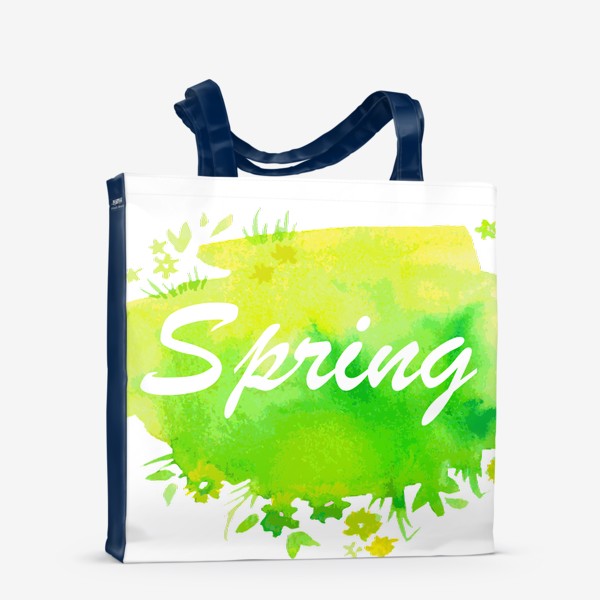 Сумка-шоппер «Надпись Весна на английском языке зеленая акварель»