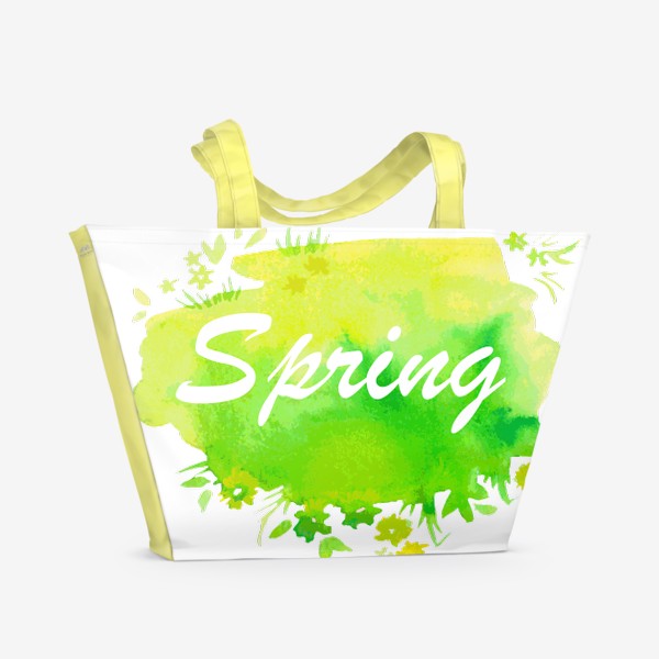 Пляжная сумка «Надпись Весна на английском языке зеленая акварель»