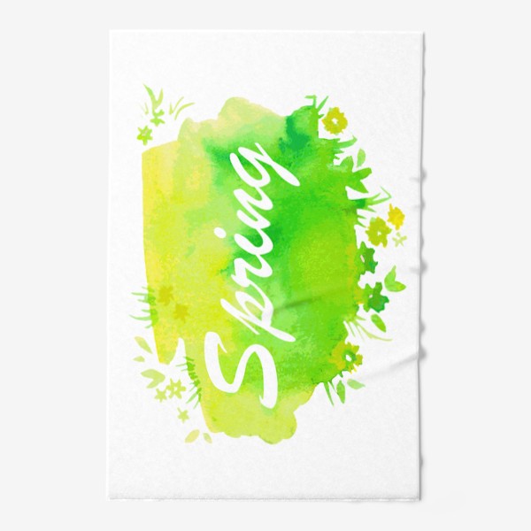 Полотенце «Надпись Весна на английском языке зеленая акварель»