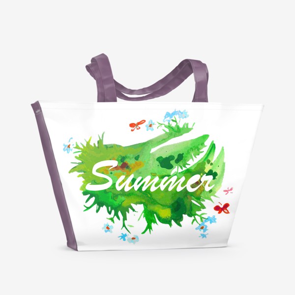 Пляжная сумка «Надпись Лето на английском языке зеленая акварель»